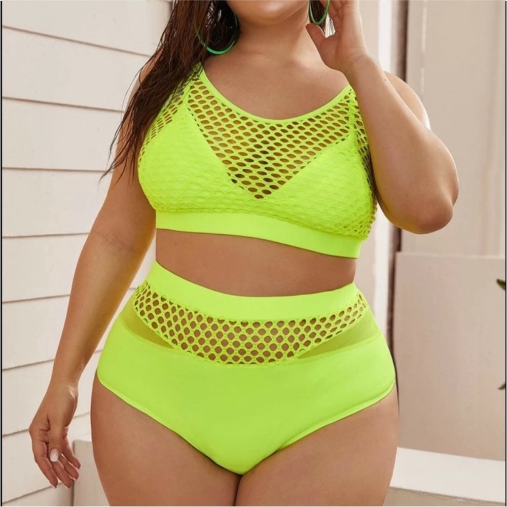 SHEIN Swim Suit Neon Mesh High-Waisted Bikini 2Pc. NWOT